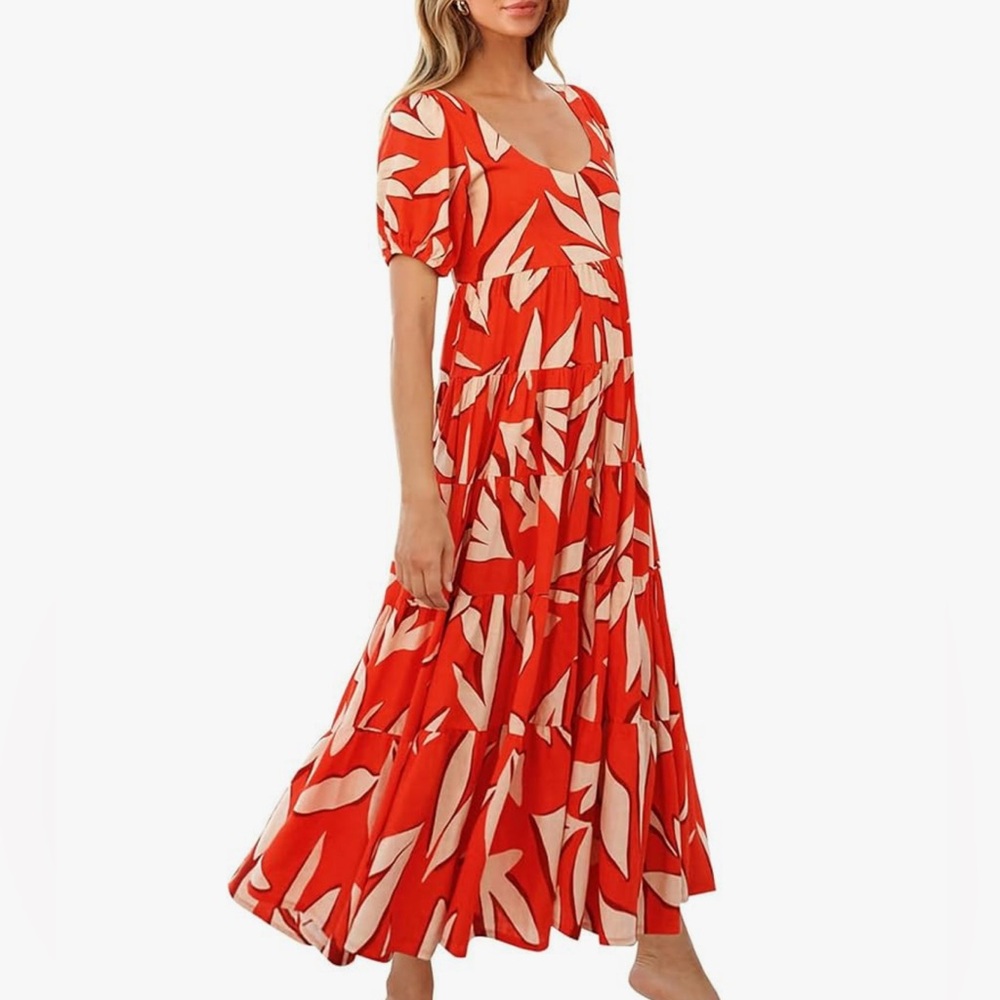 Floral Orange, Red and White Women's Dress